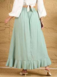 Berrylush Women Ruffled Flared Maxi Skirt With Attached Trousers