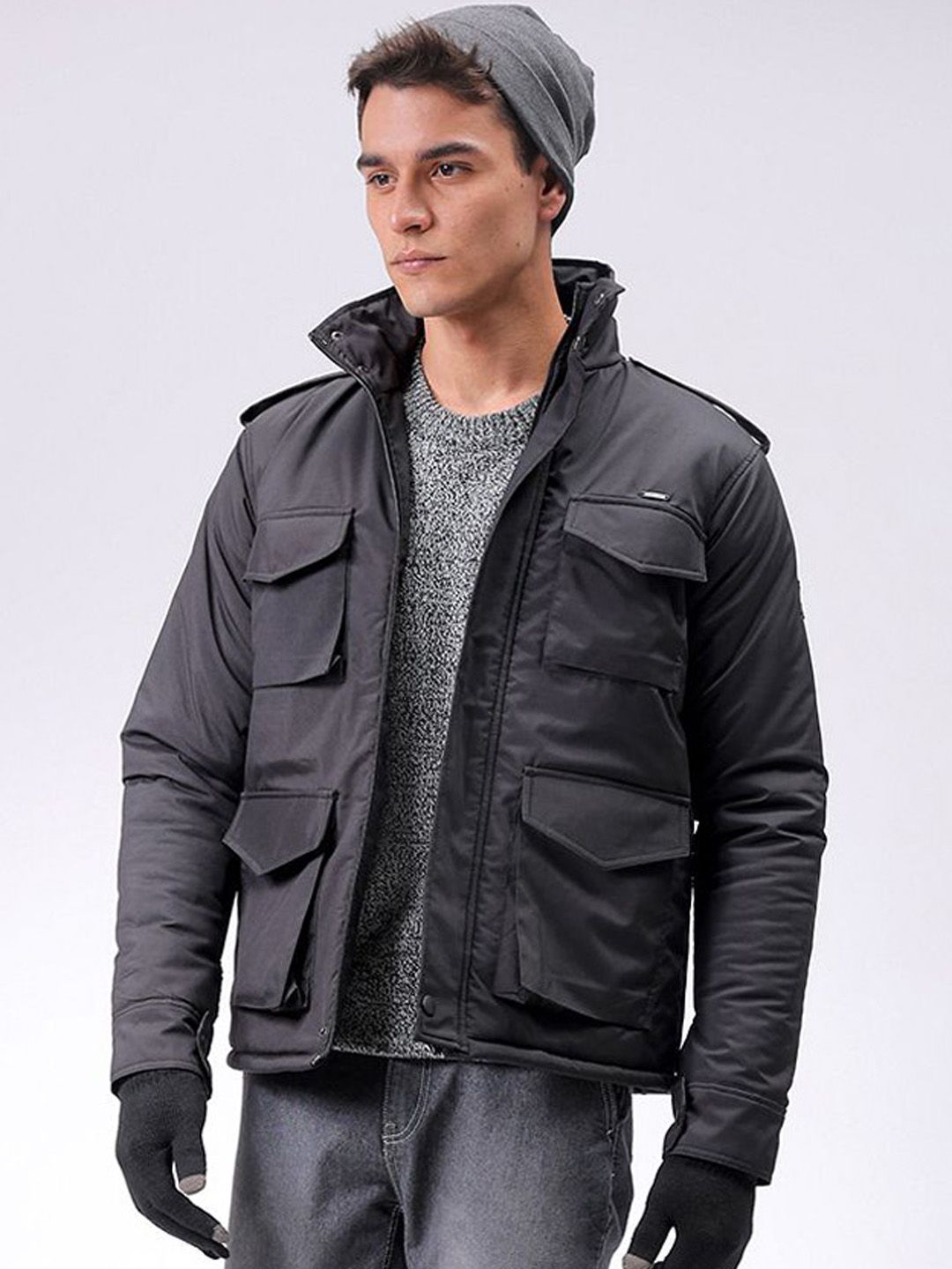 The Indian Garage Co Men Slim Fit Military Bomber Utility Jacket
