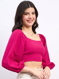 Berrylush Puff Sleeve Styled Back Crop Top
