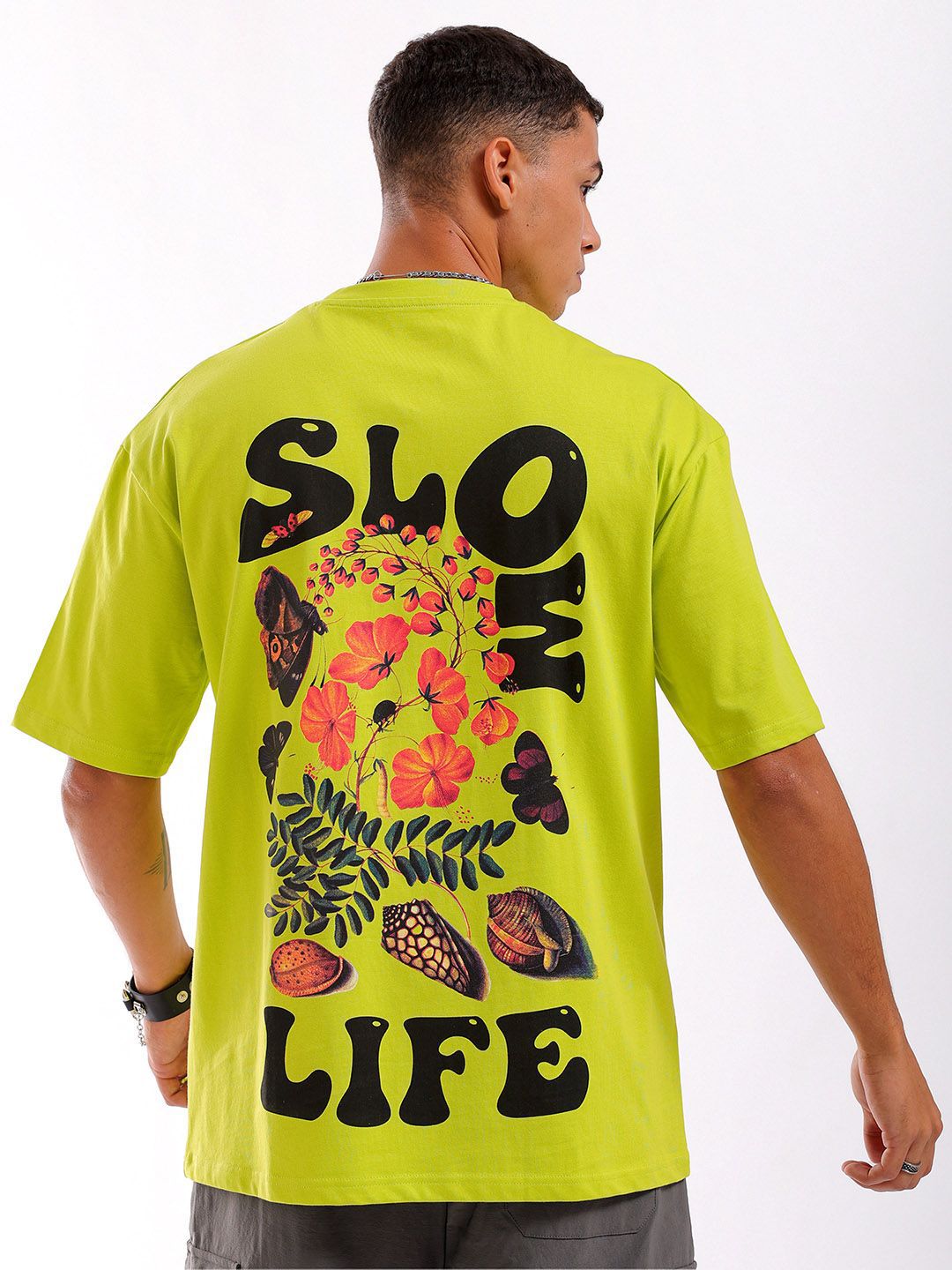 The Indian Garage Co Men Back Printed Round Neck Boxy Oversized T-shirt