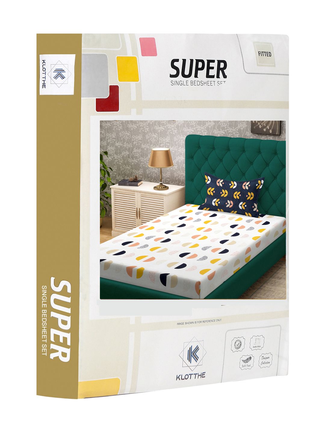 KLOTTHE White Geometric Cotton 300 TC Dilengkapi Cadar Bujang dengan Sarung Bantal-89 x 59 inci