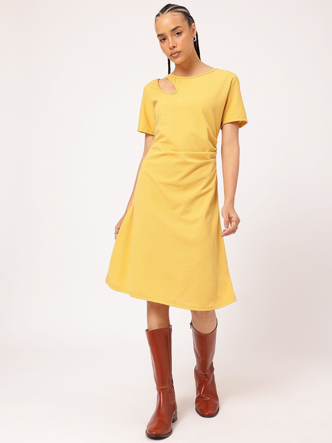 DressBerry Playful Pleats Cut-Out Midi A-Line Dress
