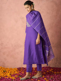KALINI Ethnic Motifs Embroidered Straight Kurta With Trousers & Dupatta