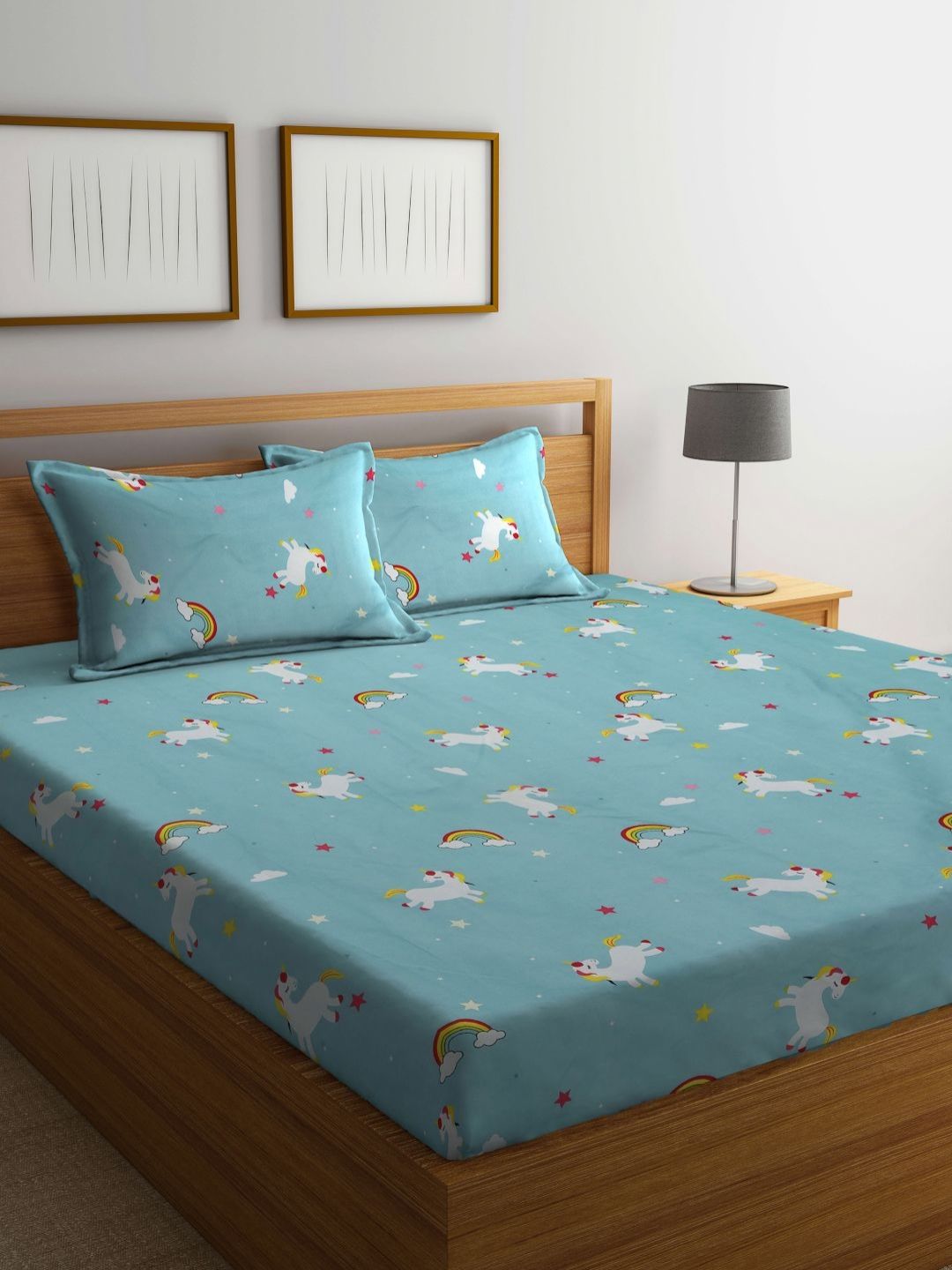 Myntra Elegant Homes Bercetak Kelabu & Merah Set Cadar King 300 TC 2.50 m x 2.20 m