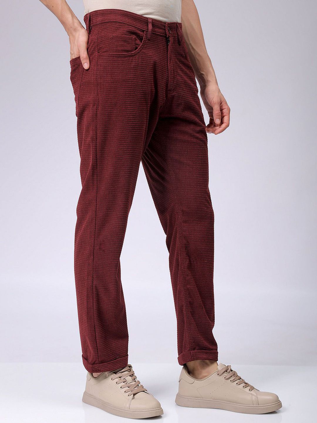 The Indian Garage Co Men Self Design Straight Fit Chinos Trousers
