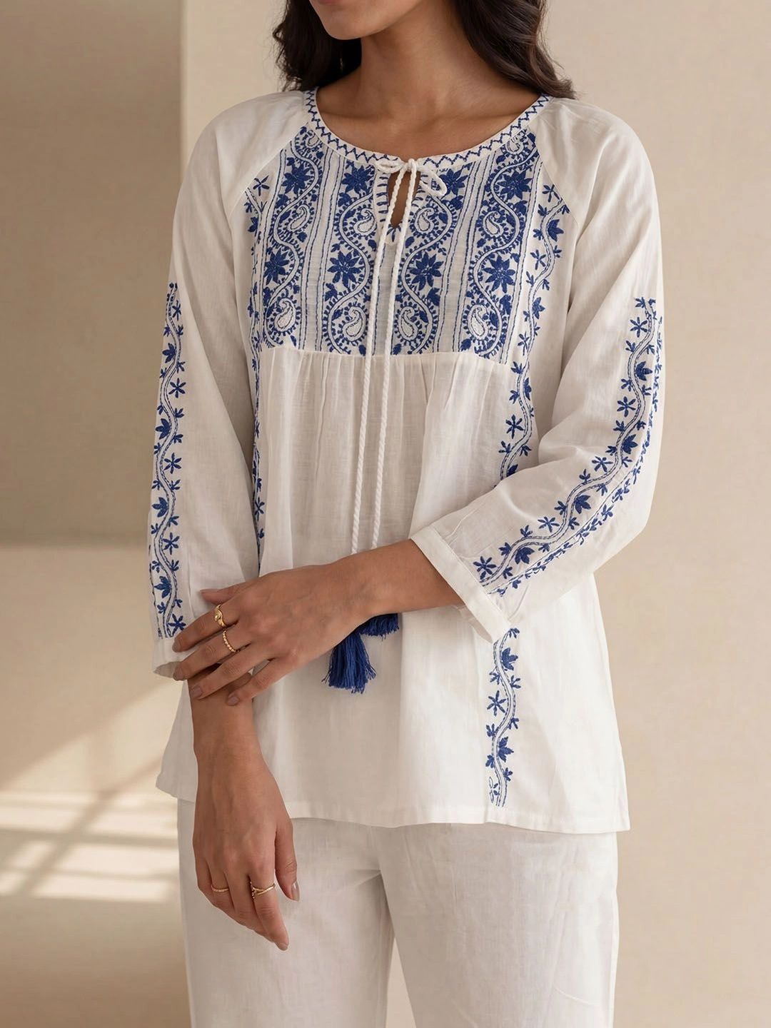 House of Chikankari Embroidered Ethnic Cotton Top