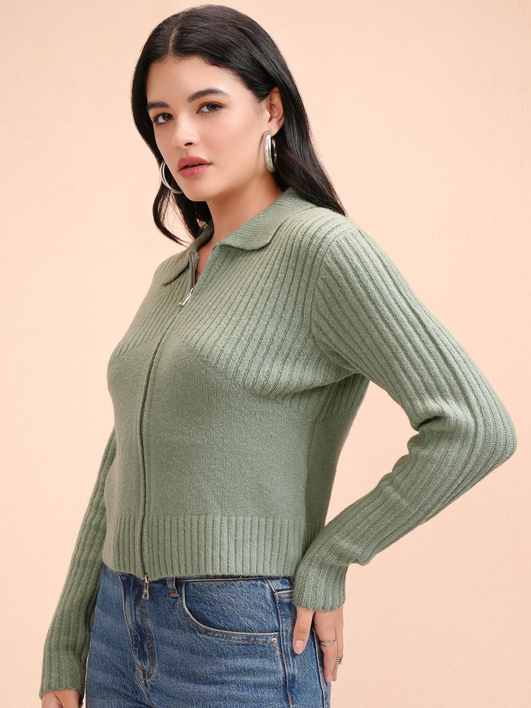 ESPYR By Tokyo Talkies Women Cable Knit with Zip Detail Detail