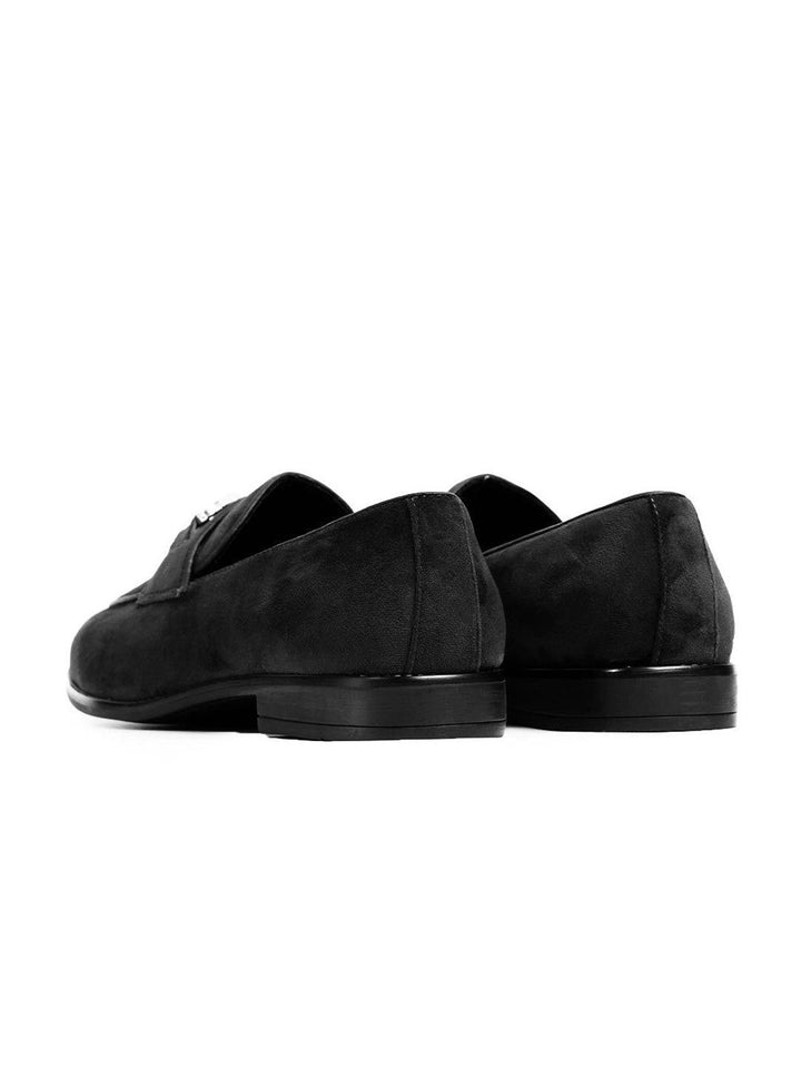 Monkstory Men Royal Black Velvet Crystal Bit Loafers