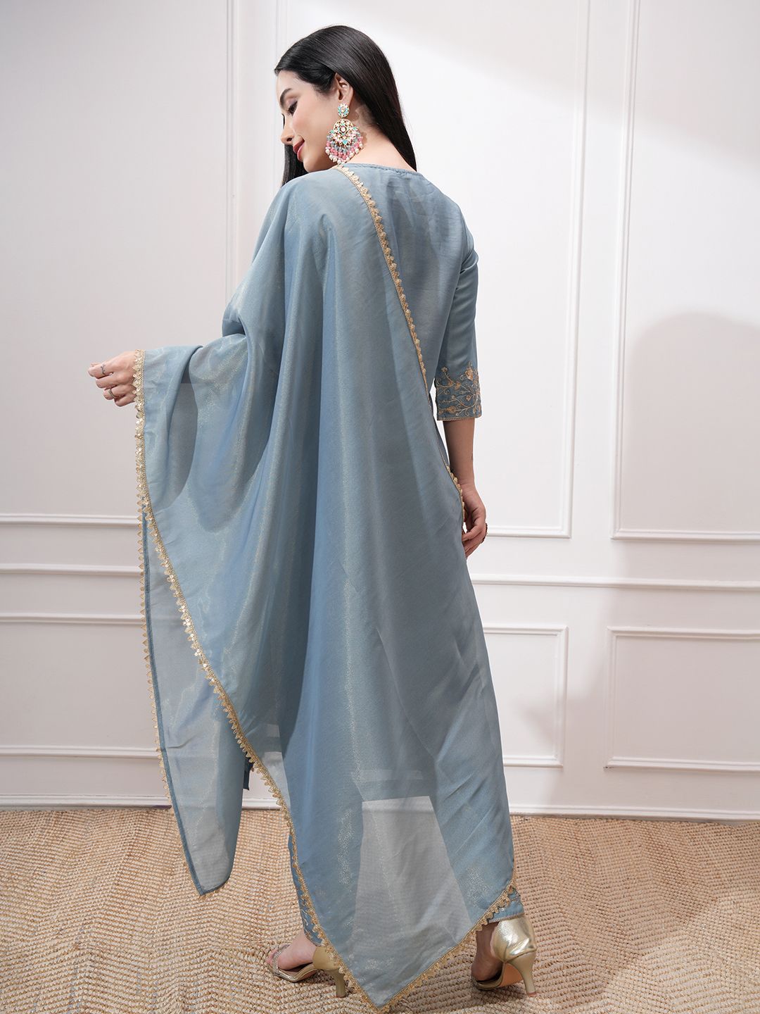 Vishudh Women Ethnic Motifs Embroidered Regular Kurta with Trousers & With Dupatta