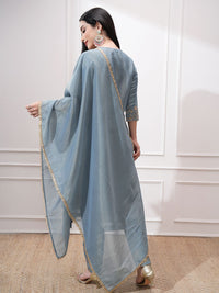 Vishudh Women Ethnic Motifs Embroidered Regular Kurta with Trousers & With Dupatta