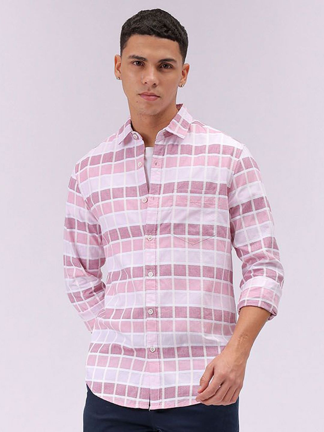 The Indian Garage Co Slim Fit Checked Pure Cotton Casual Shirt