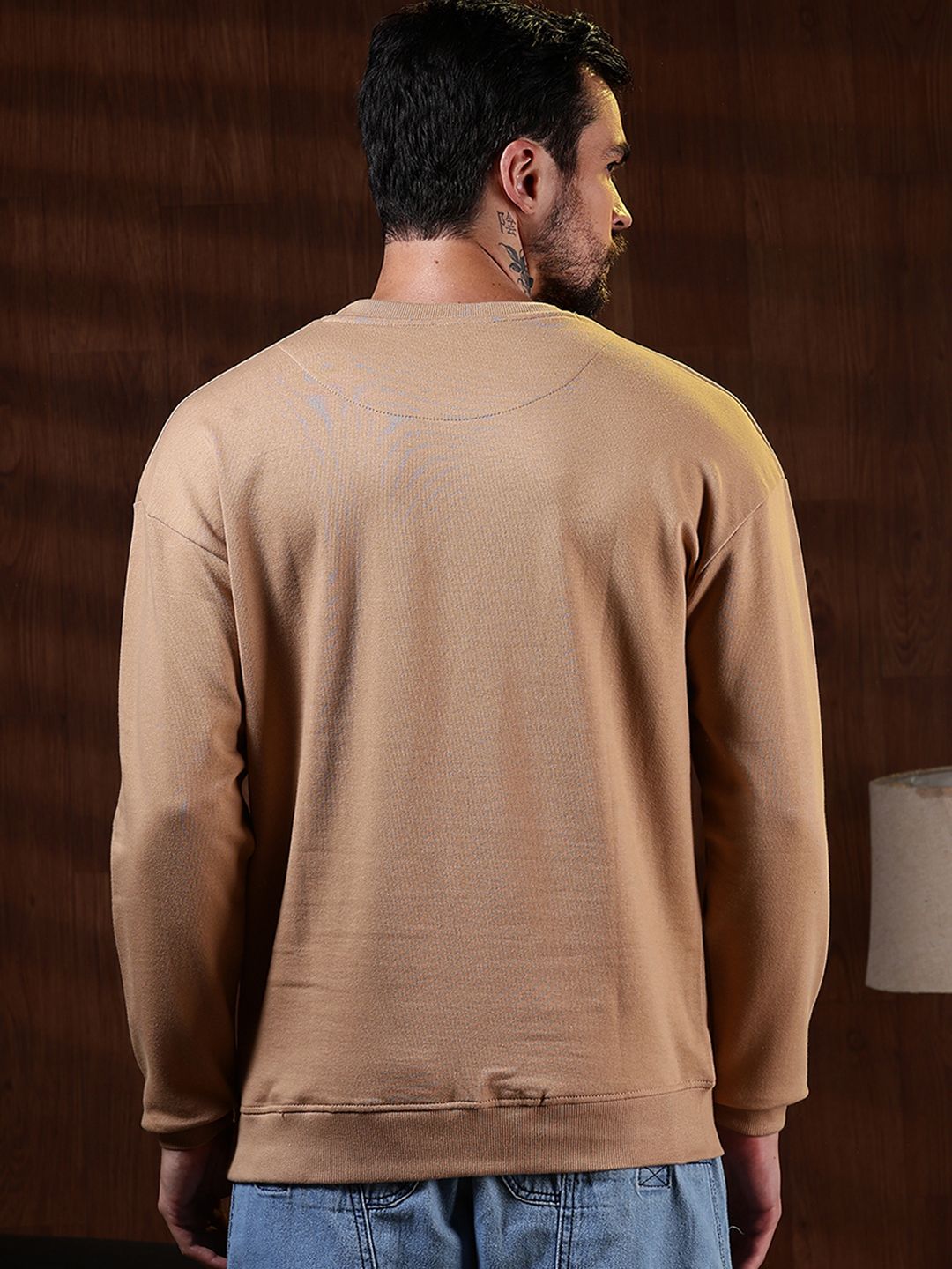 Eszett Lelaki Cotton Solid Leher Bulat Sweatshirt