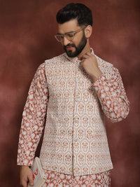 Anouk Floral Embroidered Regular Kurta with Churidar & Nehru jacket