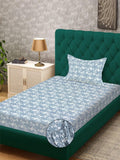 KLOTTHE Blue & White Geometric 300 TC Single Bedsheet with 1 Pillow Covers