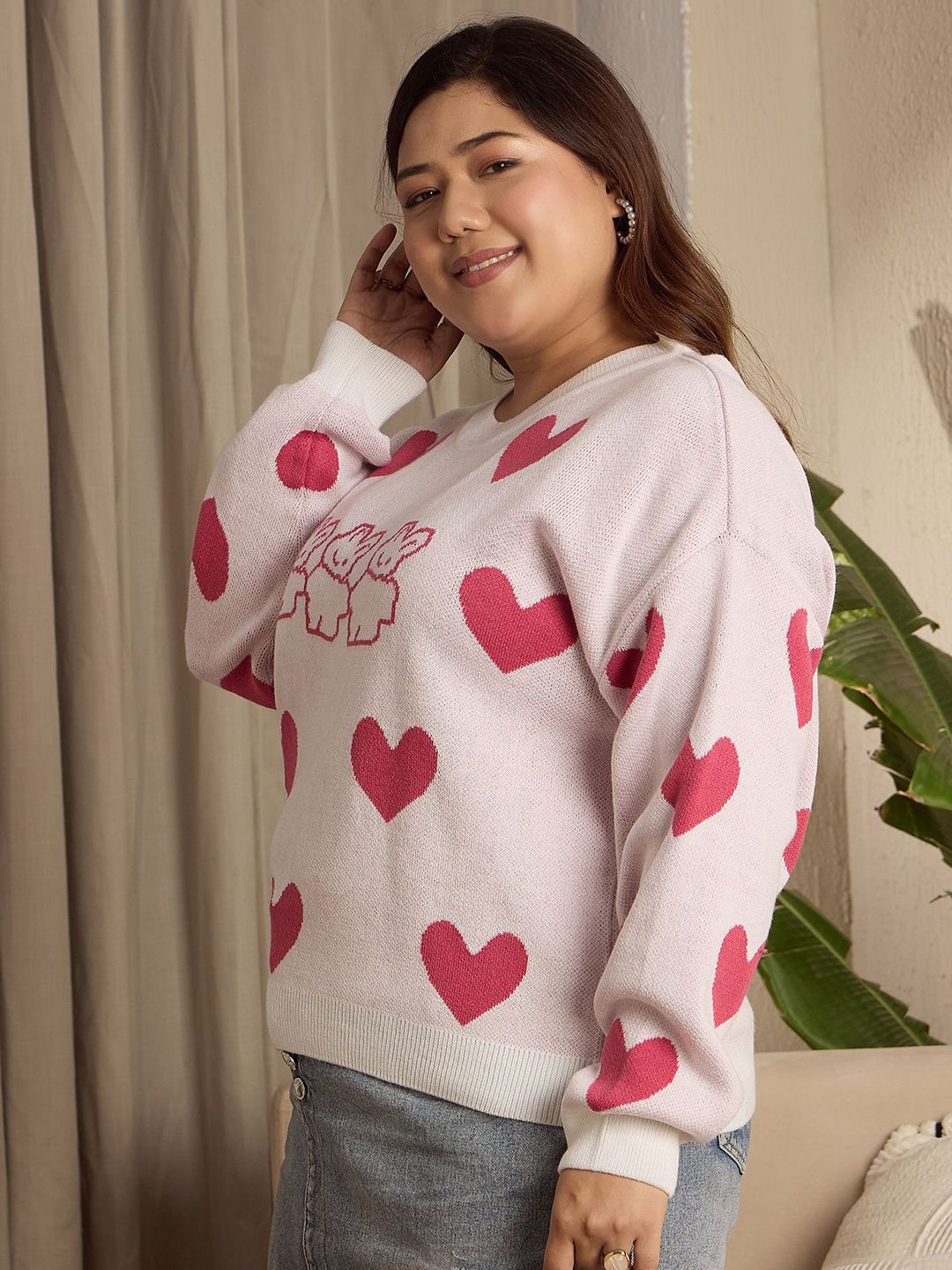 Berrylush Curve Women Conversational Printed Pullover Sweater