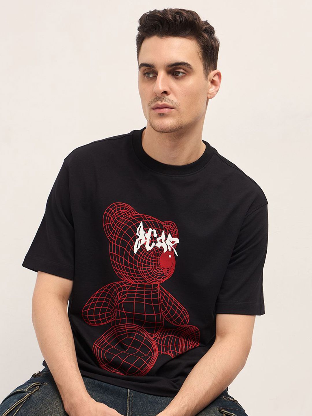 THE BEAR HOUSE Men Graphic Printed Round Neck Cotton T-shirt