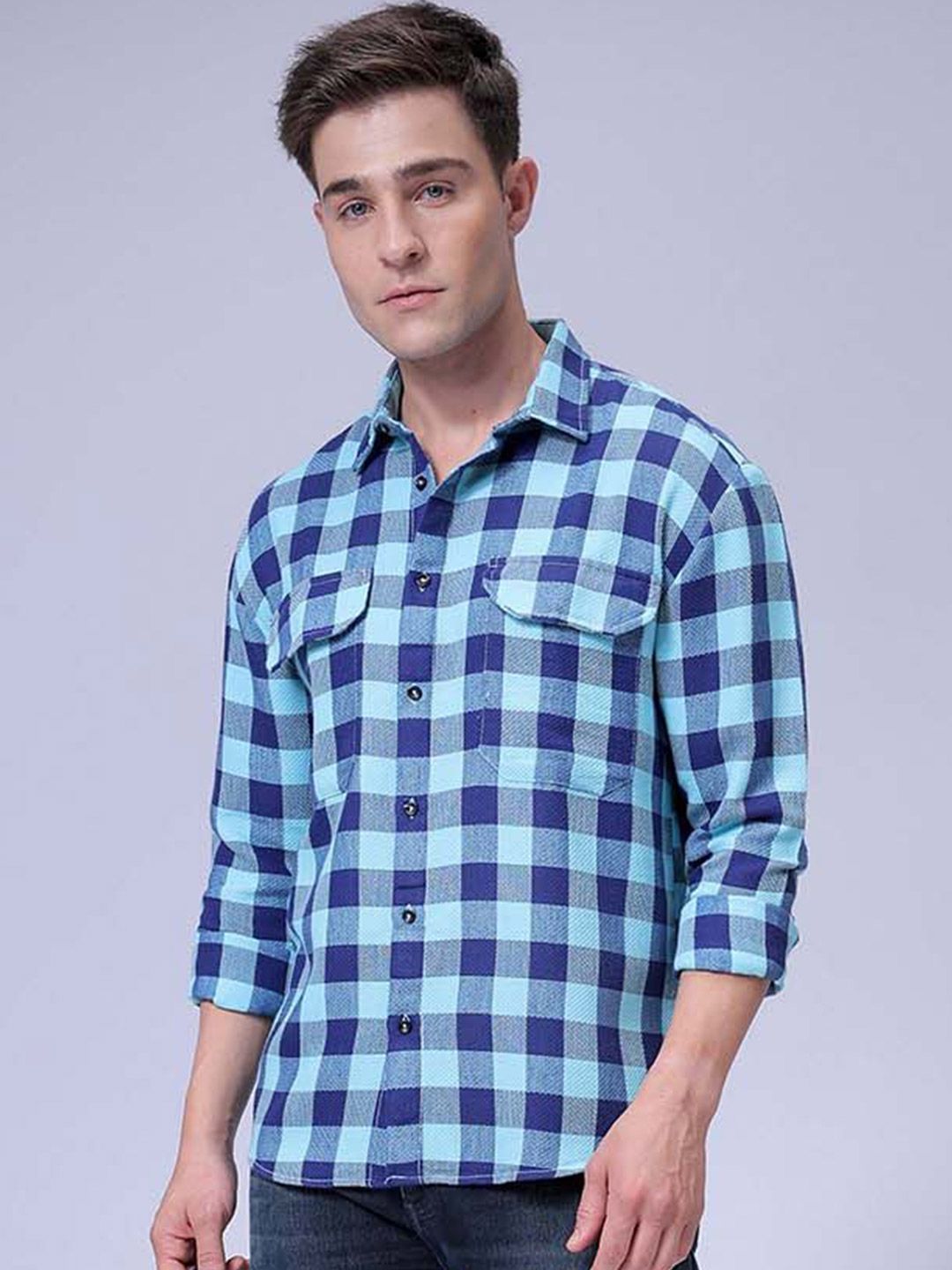 The Indian Garage Co Men Relaxed Fit Checked Dobby Textured Resortwear Shirt