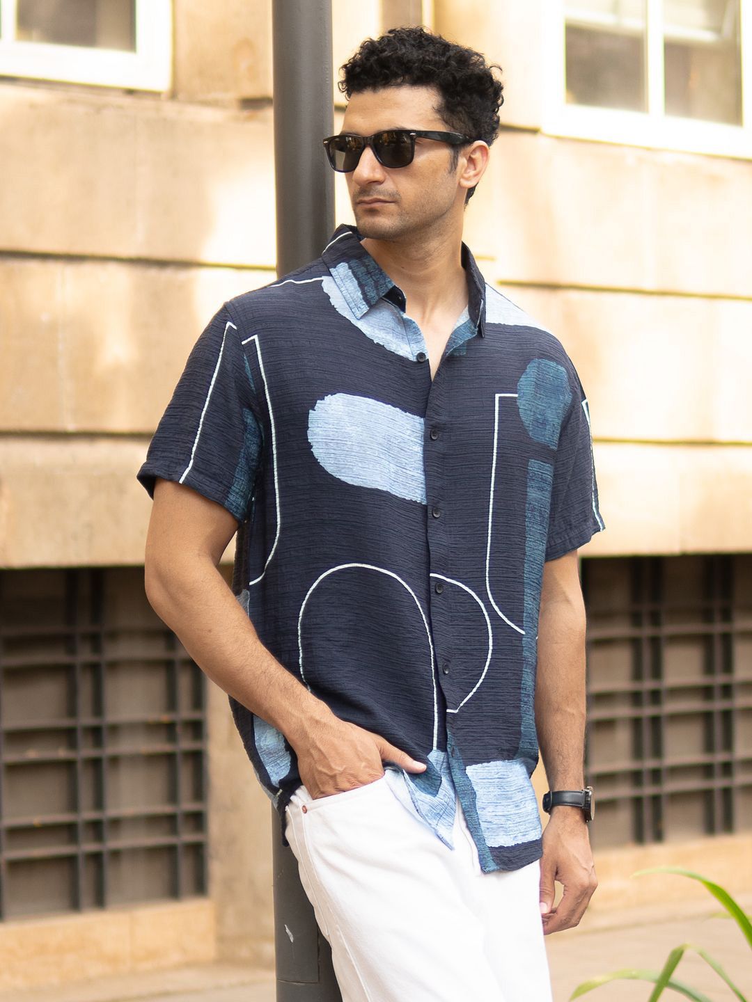 Powerlook Men Navy Abstract Structure Print Shirt