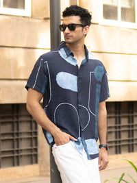 Powerlook Men Navy Abstract Structure Print Shirt