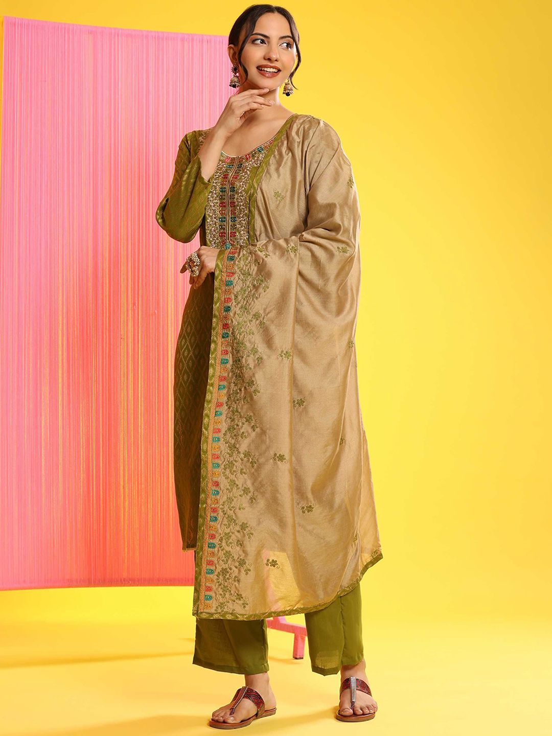 Kurta Kapas Tulen Biasa Wanita Mamicha dengan Palazzos & Dengan Dupatta
