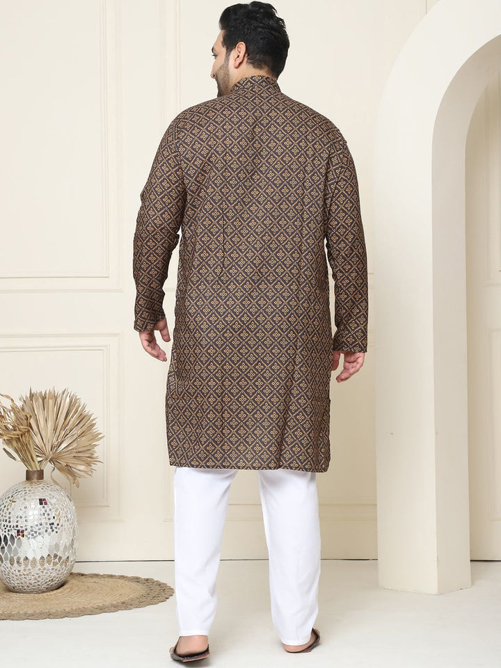 SOJANYA PLUS Motif Etnik Bercetak Kolar Mandarin Kurta Lurus Kapas Tulen dengan Piyama