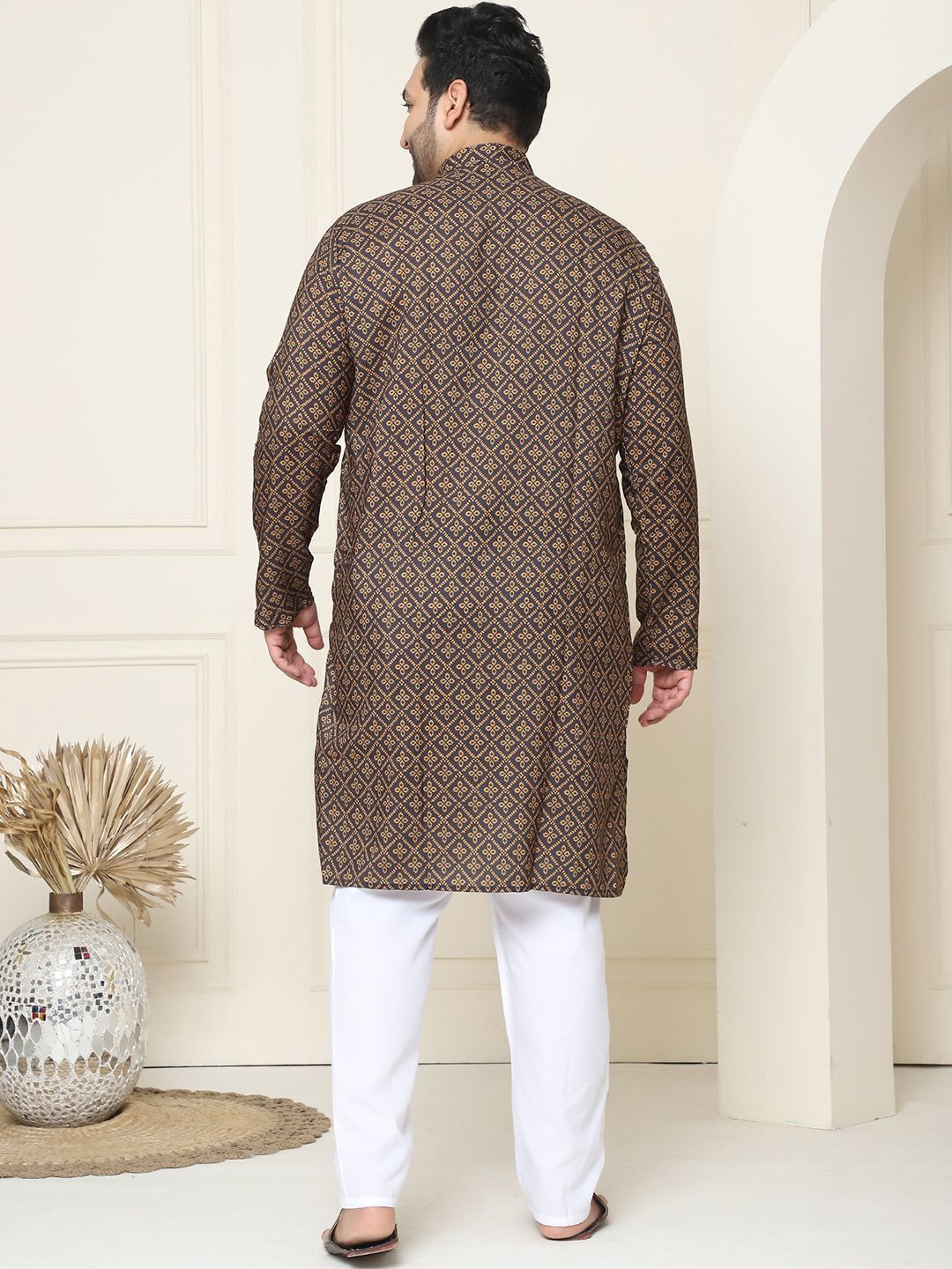 SOJANYA PLUS Motif Etnik Bercetak Kolar Mandarin Kurta Lurus Kapas Tulen dengan Piyama