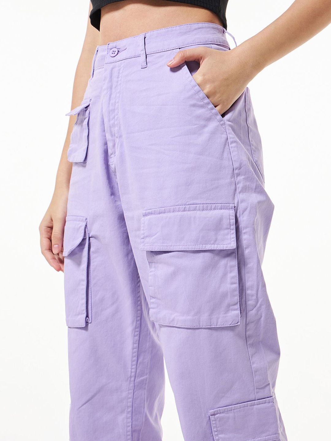 Bewakoof Women Cotton Oversized High-Rise Cargos Trousers