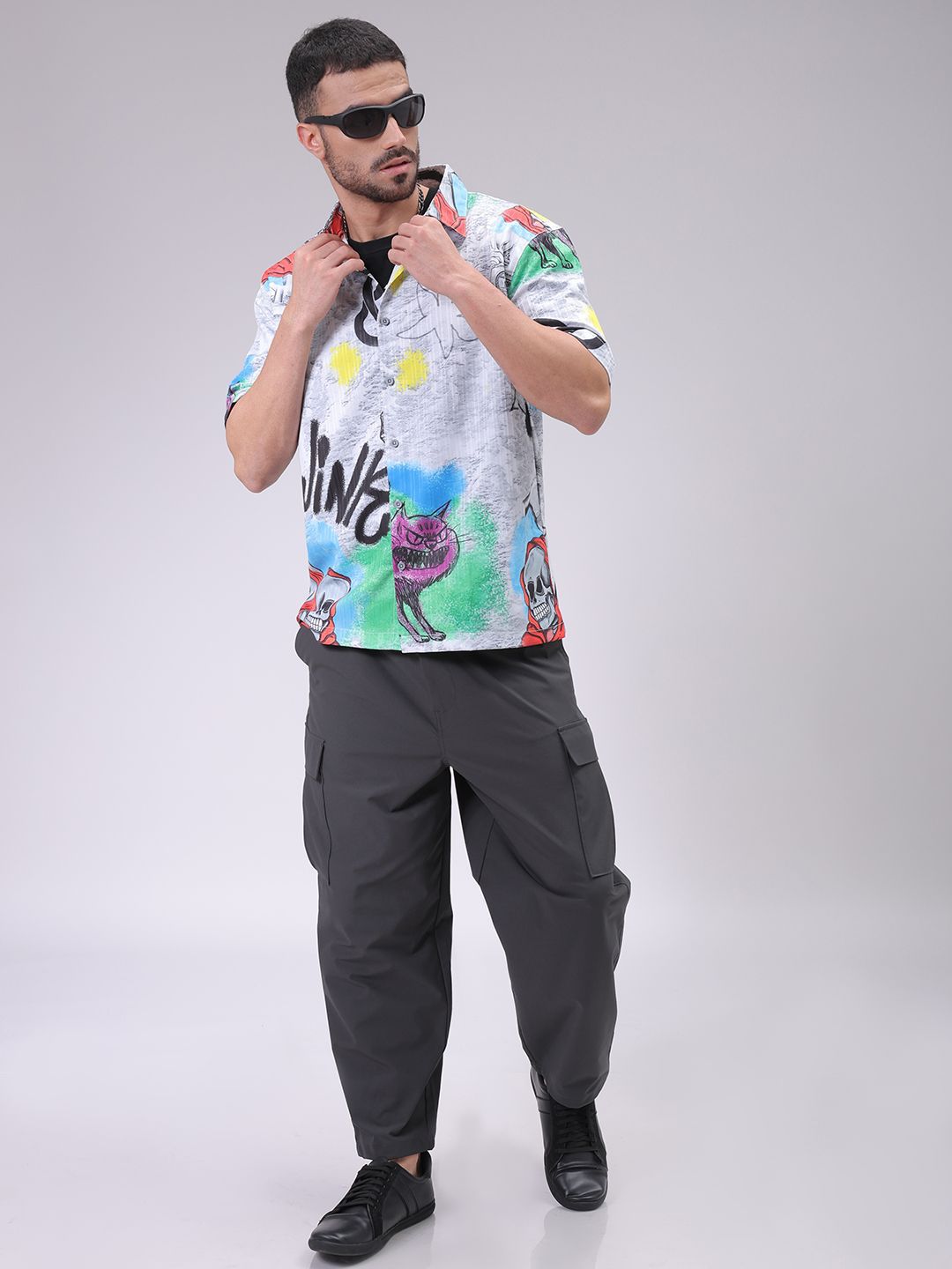 The Indian Garage Co Men Cutaway Collar Conversational Printed Boxy Fit Resortwear Shirt