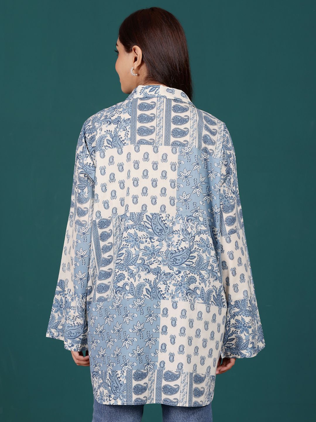 Varanga Print Cotton Shirt Style Longline Top