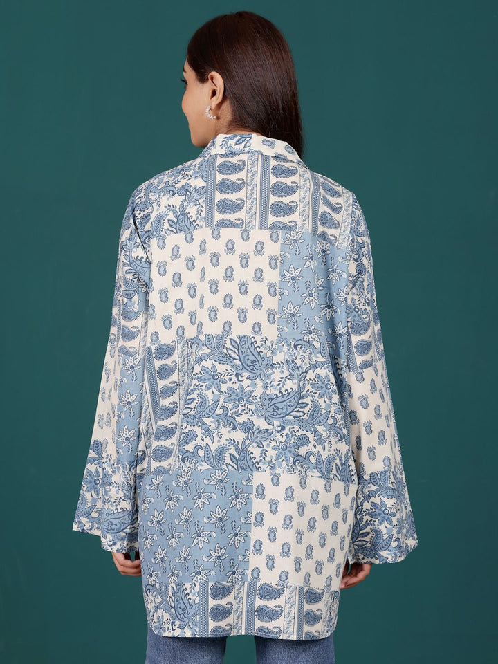 Varanga Print Cotton Shirt Style Longline Top