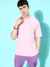 Difference of Opinion Men Pink & Green Typography Printed Pure Cotton Oversized T-shirt