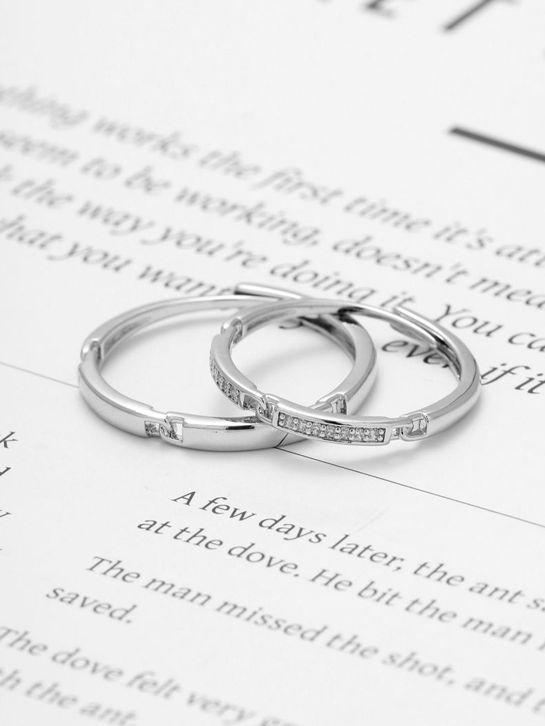 SALTY Unisex Set Of 2 Regal Radiance Stone Studded Ring For Girlfriend & Boyfriend