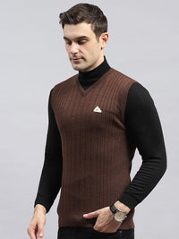 Monte Carlo Men Striped V-Neck Sleeveless Woollen Pullover