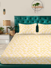 KLOTTHE Yellow Geometric 300 TC King Bedsheet with 2 Pillow Covers