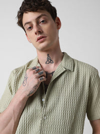 VASTRADO Men Classic Cuban Collar Popcorn Texture Oversized Casual Shirt