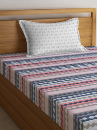 Myntra Elegant Homes Blue & Pink Abstract Printed 300 TC Single Bedsheet Set