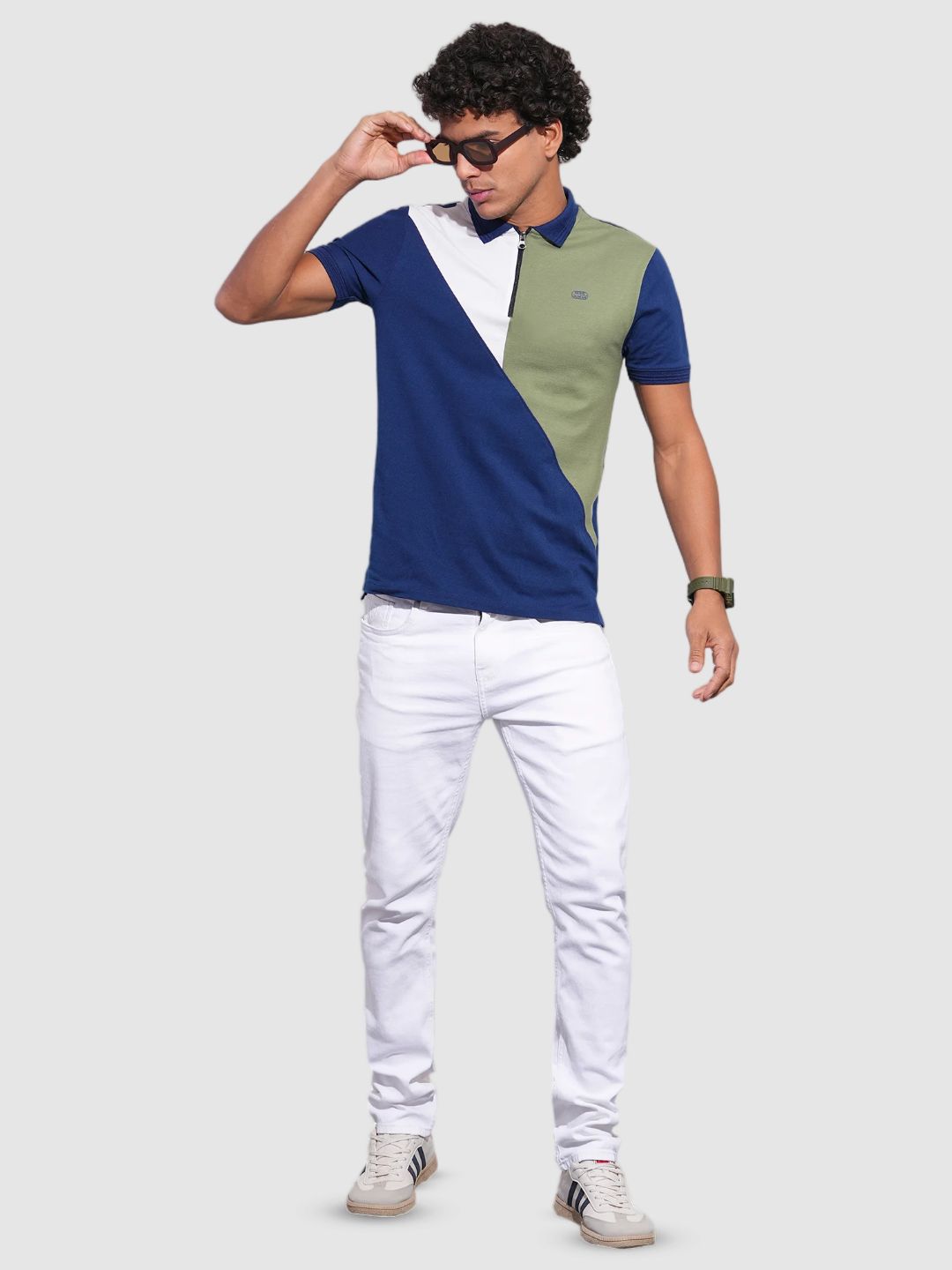 Being Human Men Colourblocked Polo Collar Applique T-shirt