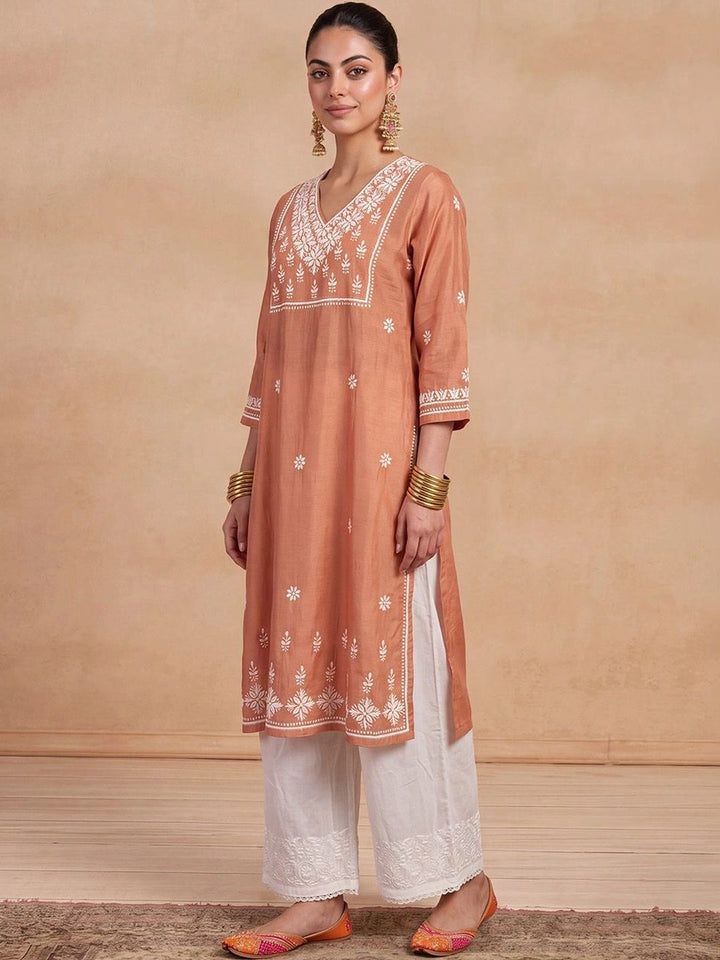 Rumah Wanita Chikankari Sulam Kurta Sutera Chanderi Chikankari
