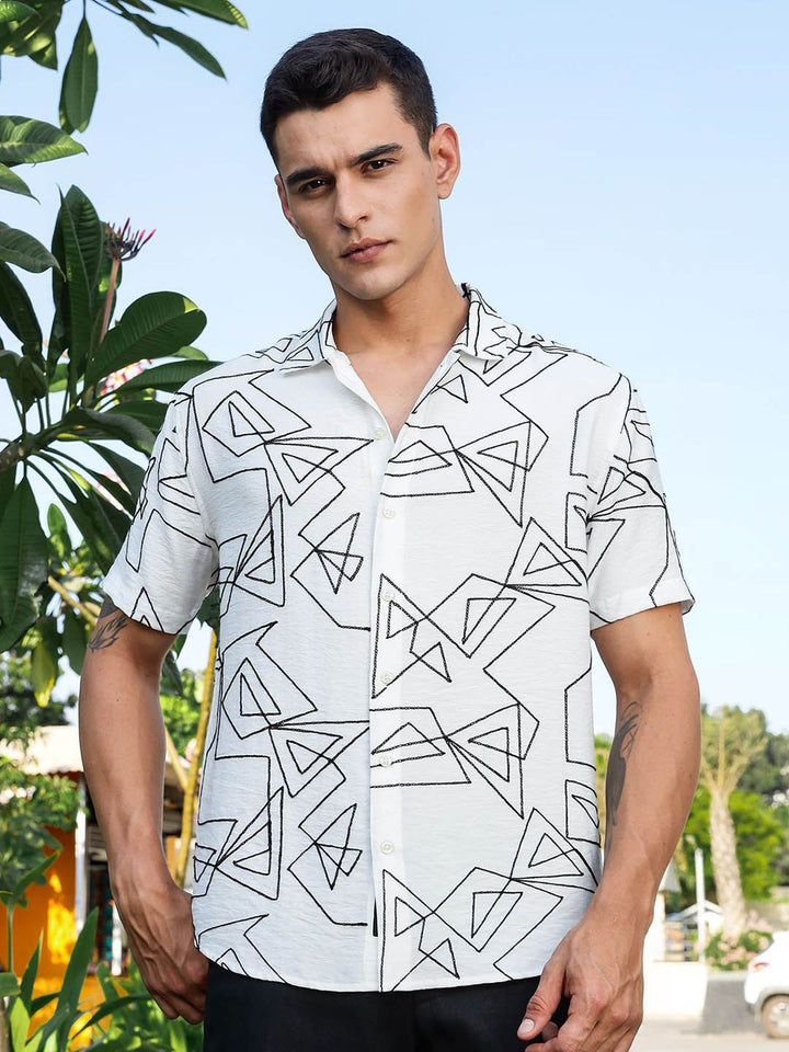 Thomas Scott Men Premium Fit Geometric Printed Spread Collar Casual Shirt