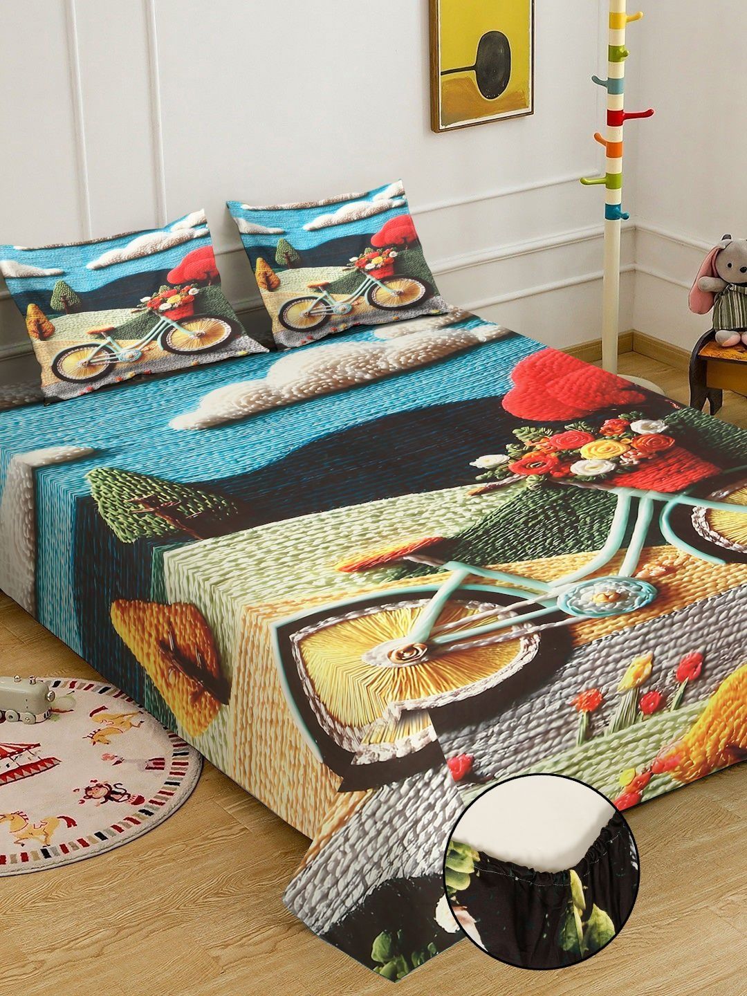Myntra Elegant Homes Multicoloured 400 TC 7D Bedsheet with 2 Pillow Covers
