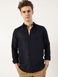 Thomas Scott Men Premium Spread Collar Textured Solid Slim Fit Casual Shirt