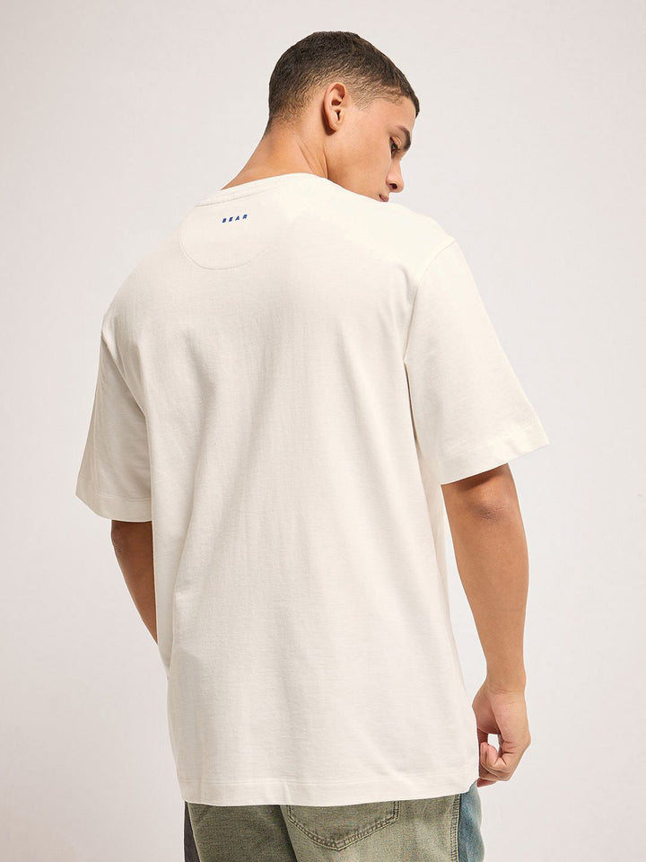 THE BEAR HOUSE Men Graphic Printed Round Neck Cotton Oversized T-shirt