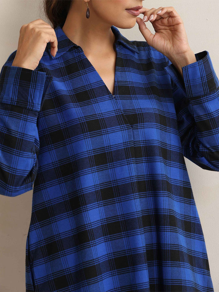 trueBrowns Checked Pleated Winter Top