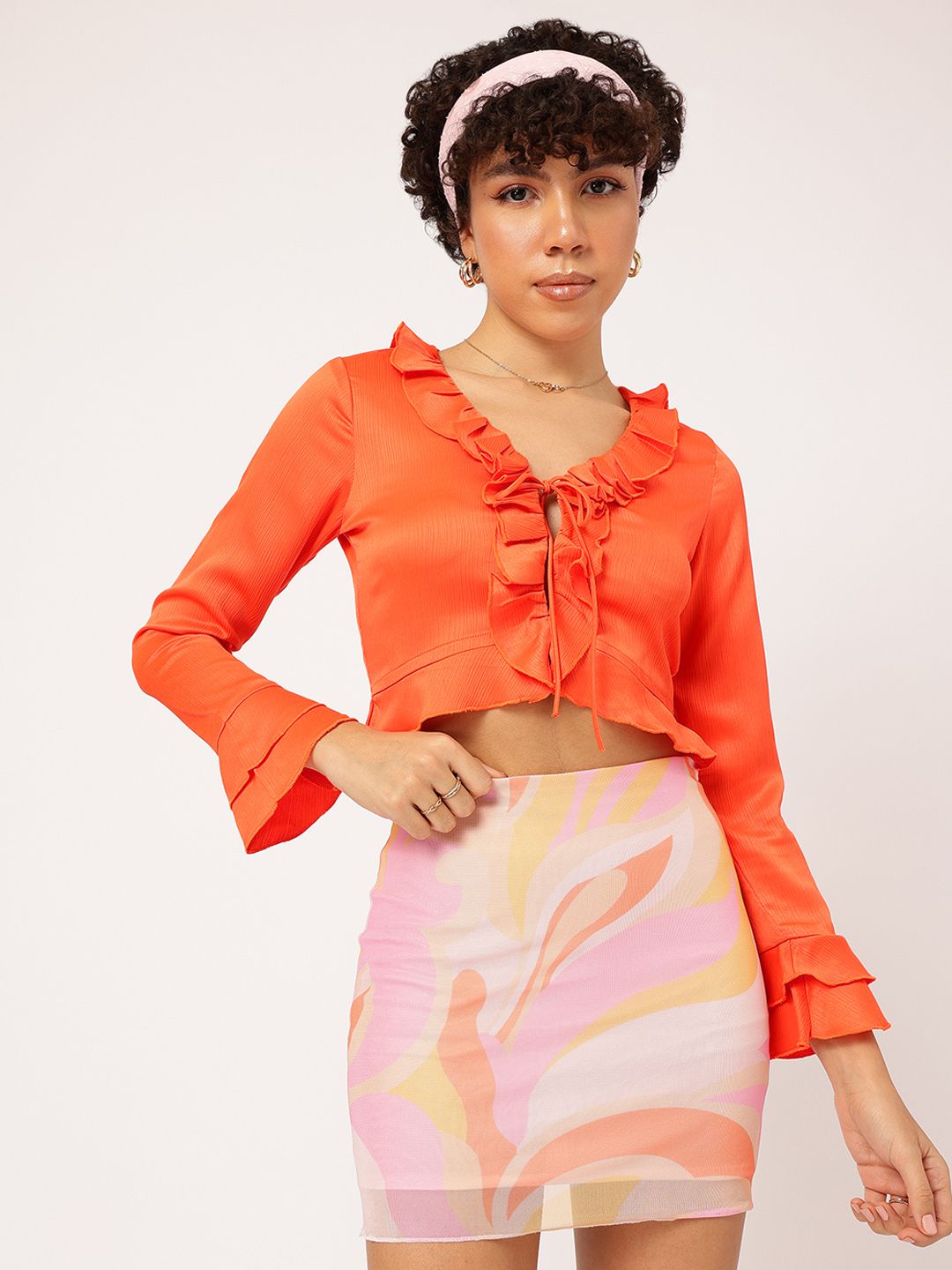 DressBerry Retro Revival Ruffles Tie-Ups Crop Top
