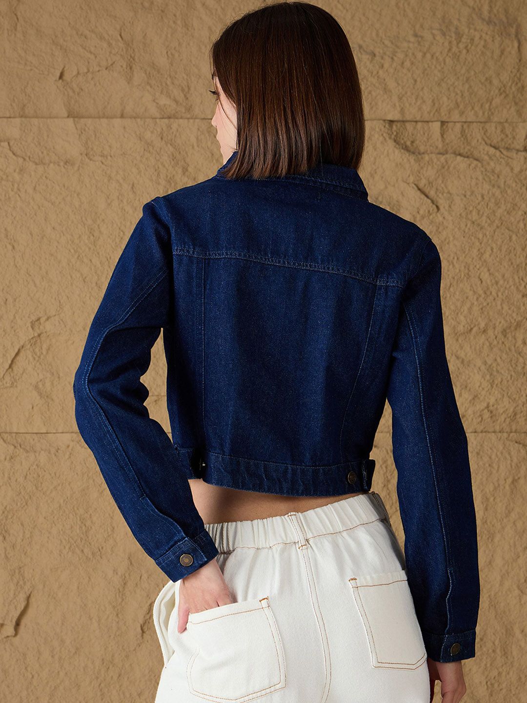 SASSAFRAS Women Crop Denim Jacket with Embroidered