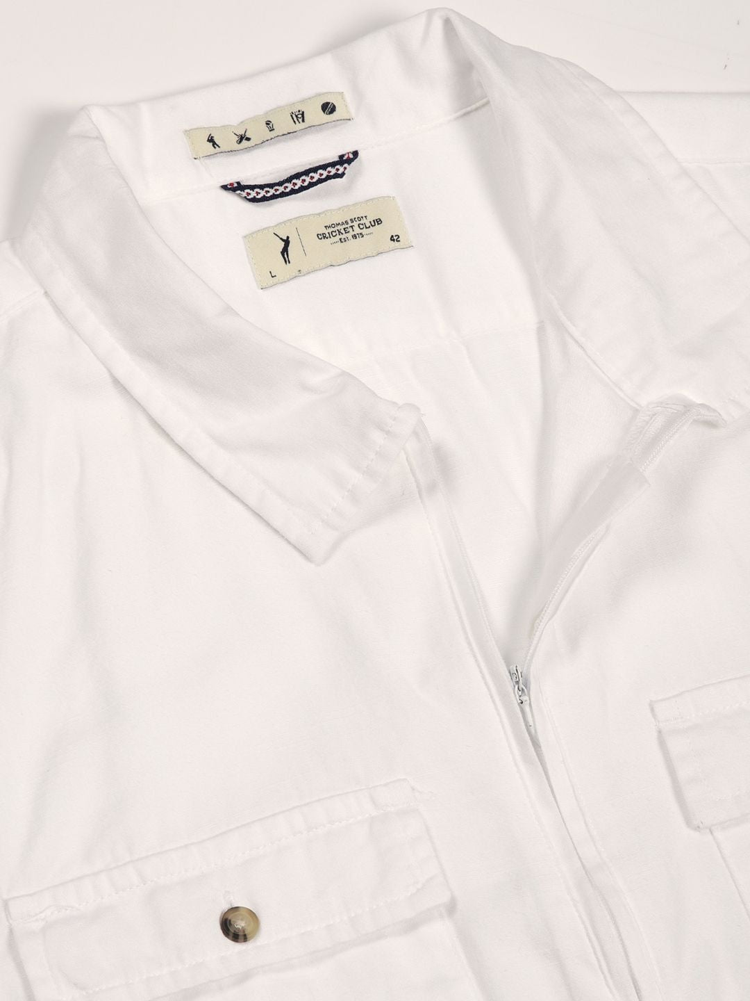 Thomas Scott Men Classic Spread Collar Solid Cotton Casual Shirt