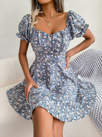 all about you Floral Print Sweatheart Neck Puff Sleeve Fit & Flare Mini Dress