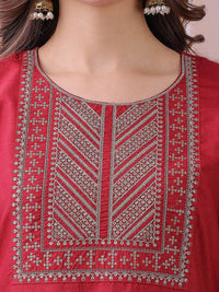 KALINI Yoke Design Sequinned Round Neck Kurta With Trousers & Dupatta
