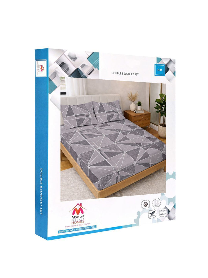 Myntra Elegant Homes Grey Geometric 300 TC King Double Bedsheet with 2 Pillow Covers