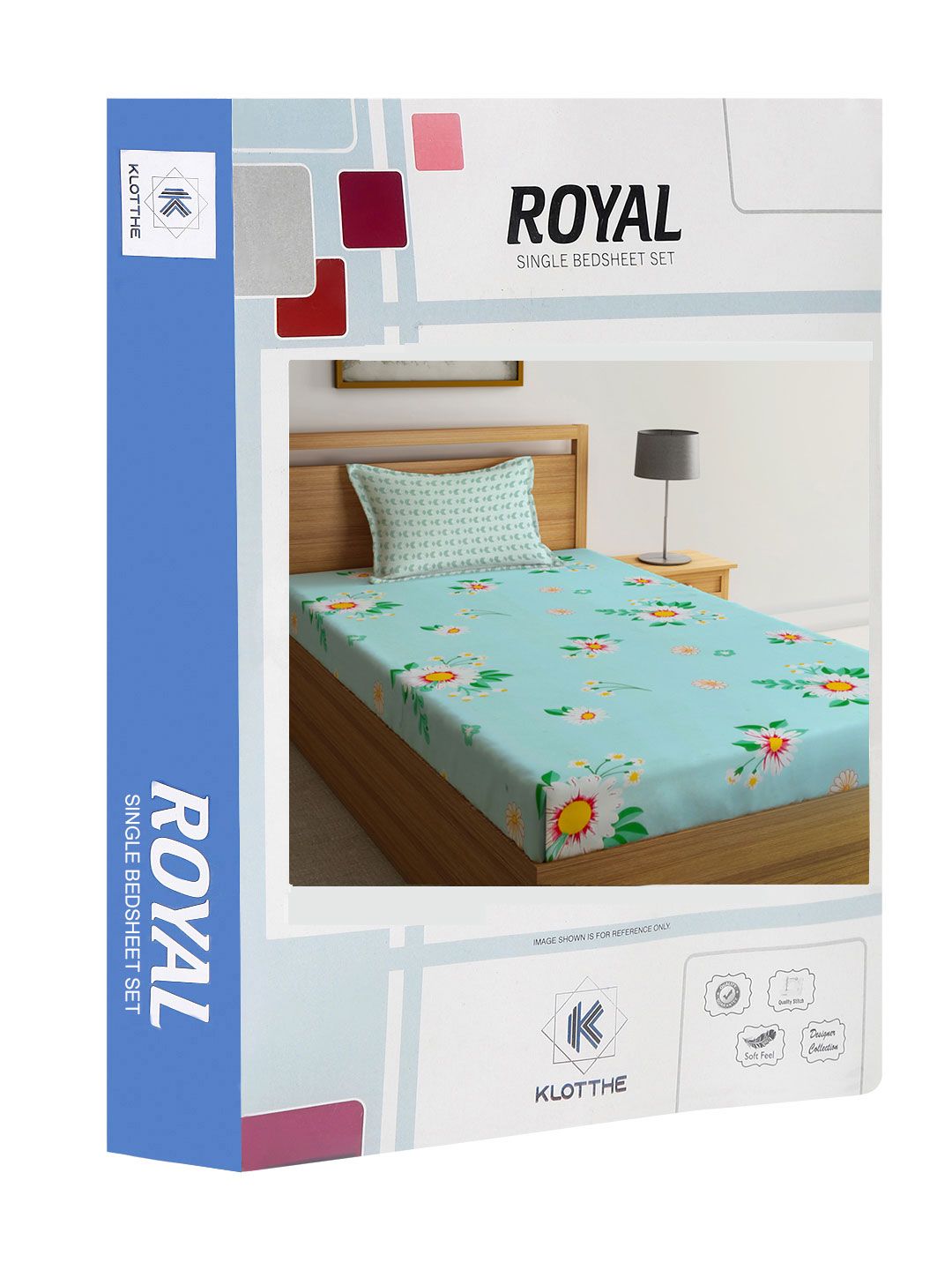 KLOTTHE Book Fold Blue Floral Polycotton 300 TC Single Fine Bedsheet with a Pillow Cover-87 x 59 inches